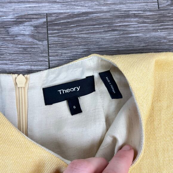 Theory Luxe Linen Blend Yellow Column Shift Mini Dress (Sz 6) - Picture 6 of 9